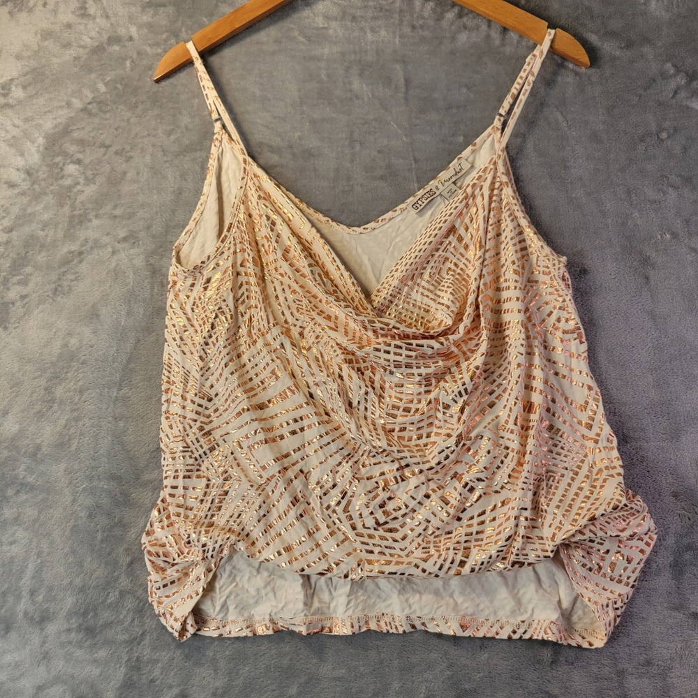 Gypsies Moondust Womens M Metallic Geometric Cowl Neck Cami Party Top‎